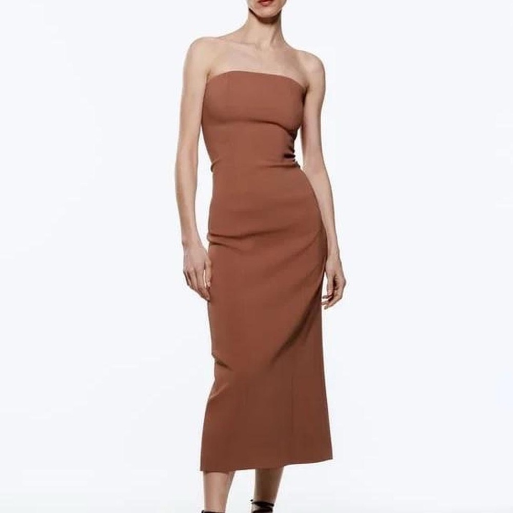 Zara Strapless Tan Dress